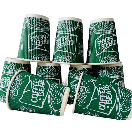 8oz Disposable Green Triple Wall Ripple Paper Cups Recyclable (1000 Pack)