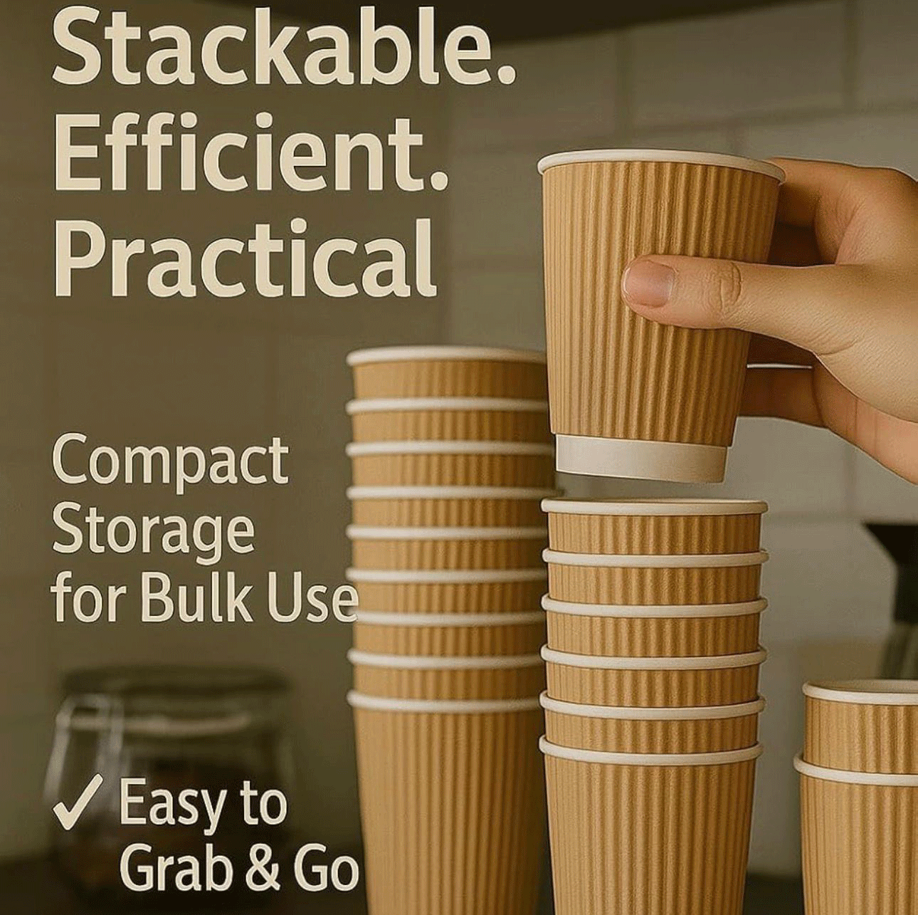 10oz Ripple Wall Disposable Coffee Cups (25 Pack) - Insulated Paper Hot Cups, Brown