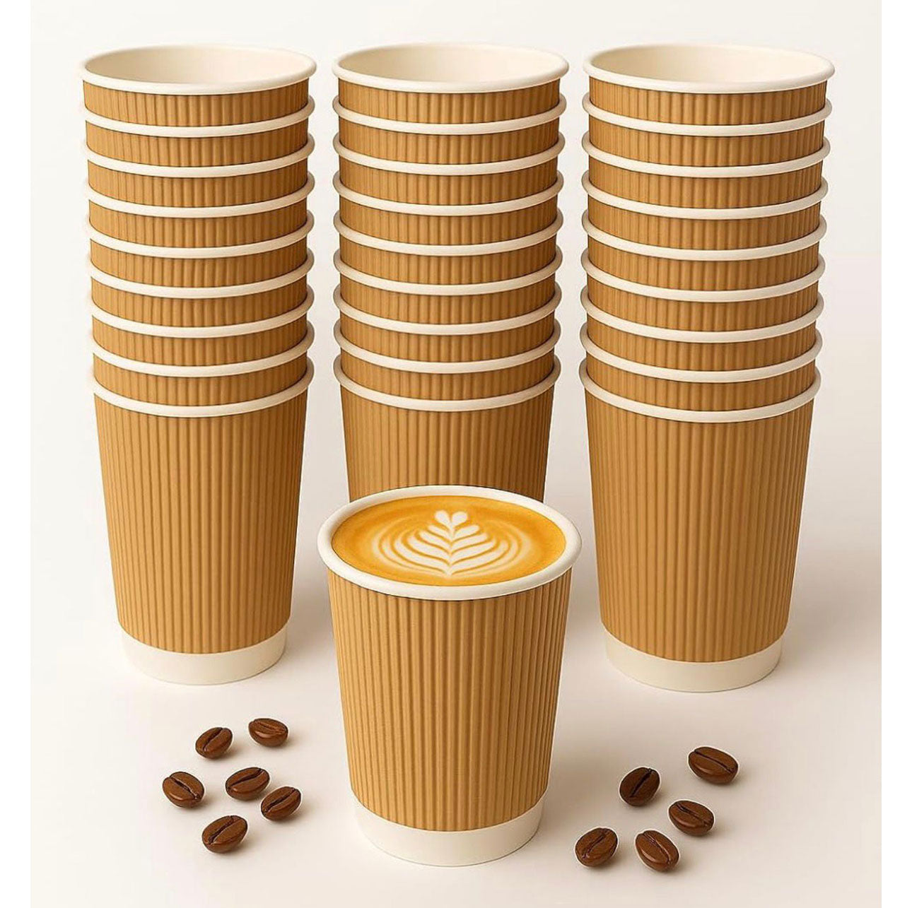 10oz Ripple Wall Disposable Coffee Cups (200 Pack) - Insulated Paper Hot Cups, Brown