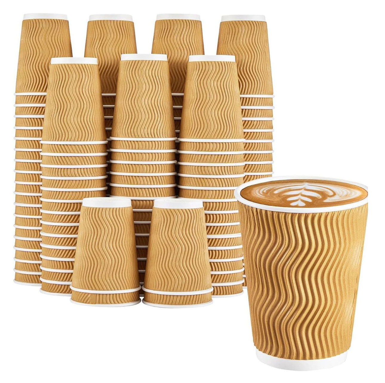 10oz Ripple Wall Disposable Coffee Cups (25 Pack) - Insulated Paper Hot Cups, Brown