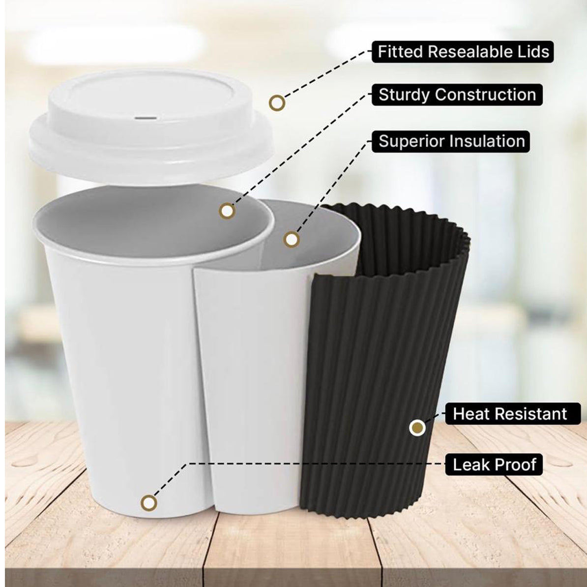 16oz Insulated Ripple Paper Coffee Cups – Disposable Hot Beverage Cups for Travel & Office