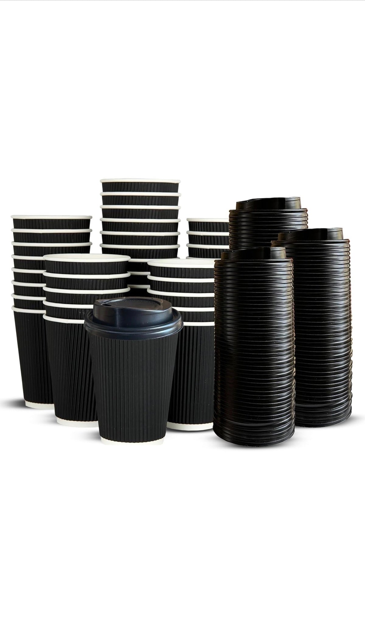 8oz Black Ripple Coffee Cups with Lids (300 Pack)