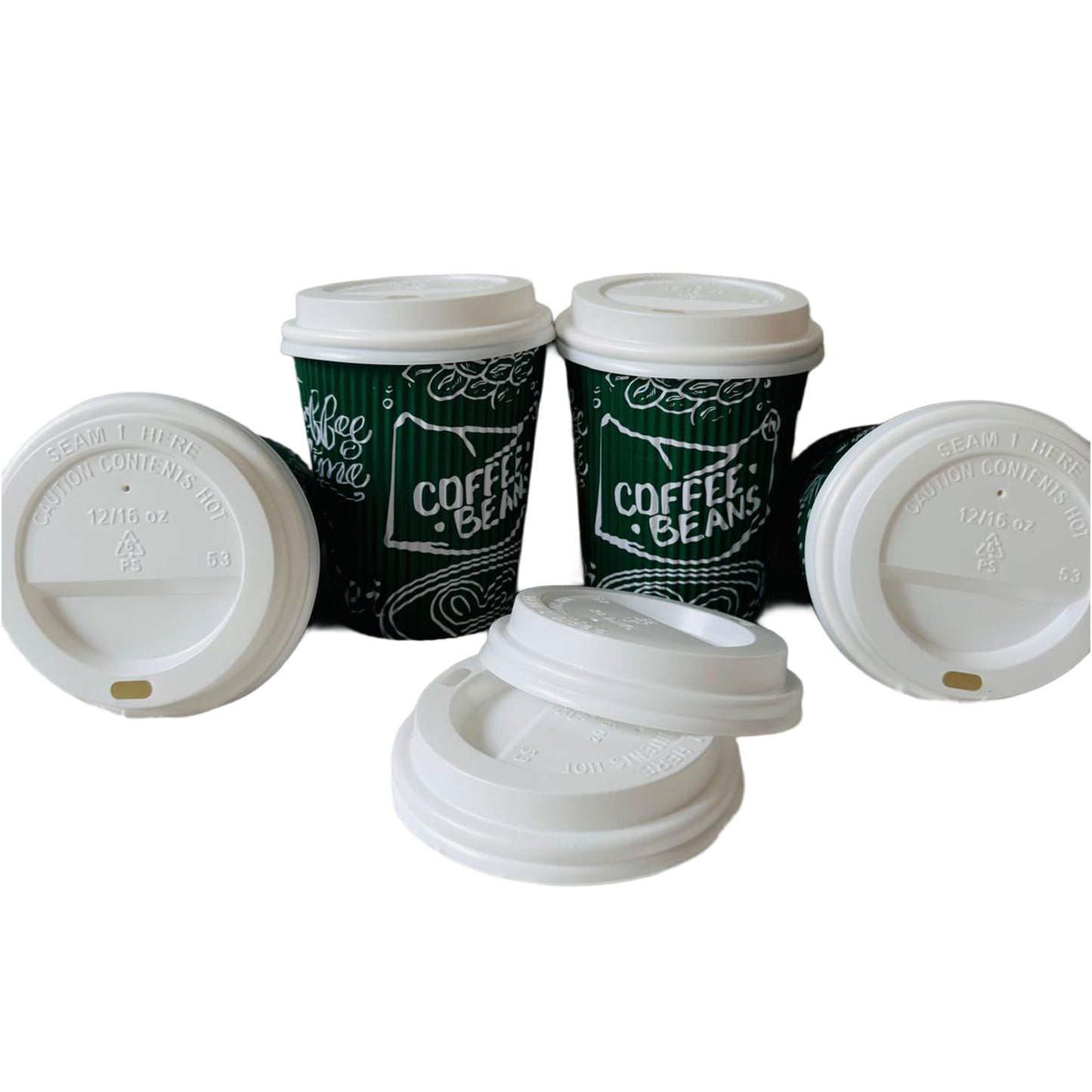 8oz Disposable Green Triple Wall Ripple Paper Cups Recyclable (1000 Pack)