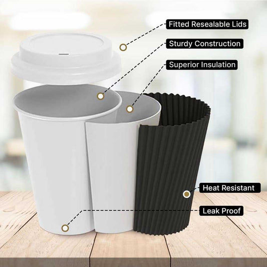 8oz Black Ripple Coffee Cups with Lids (100 Pack)