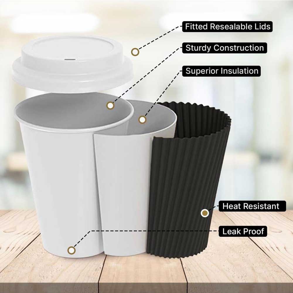 Black Ripple Insulated Paper Coffee Cups 12oz (100 Pack)