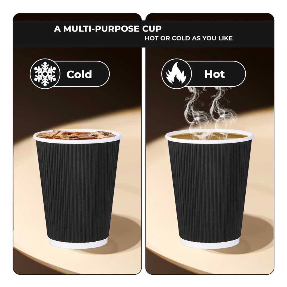 Black Ripple Insulated Paper Coffee Cups 12oz (100 Pack)