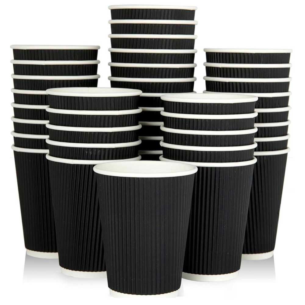 Black Ripple Insulated Paper Coffee Cups 12oz (100 Pack)