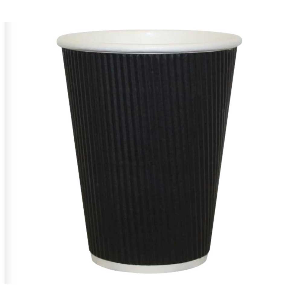 Black Ripple Insulated Paper Coffee Cups 12oz (100 Pack)