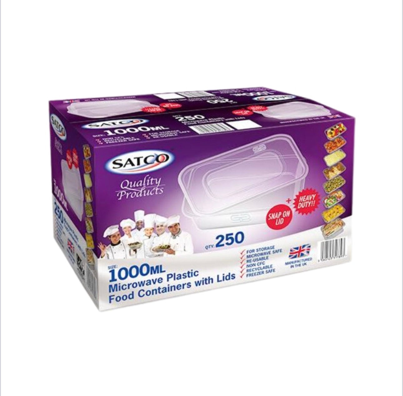Satco Food Containers 1000ml with Lids Microwave Safe