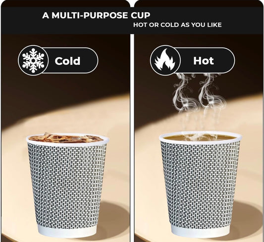 8oz Triple Wall Ripple Paper Cups Disposable, Recyclable - 1000 Pack