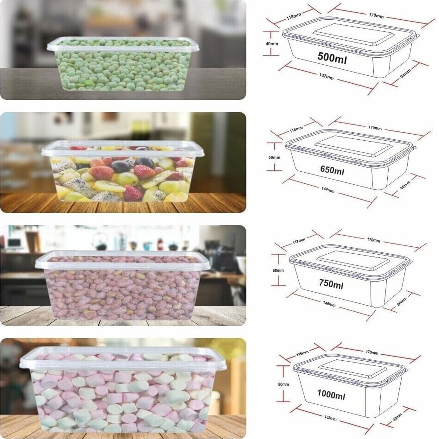 Satco Food Containers 1000ml with Lids Microwave Safe