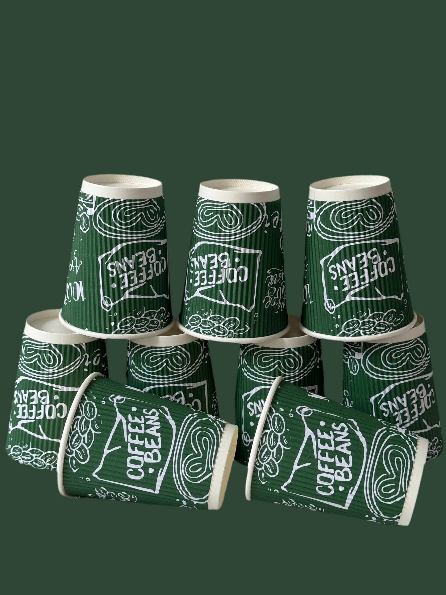 Green Ripple Insulated Paper Coffee Cups 12oz (50 Pack)