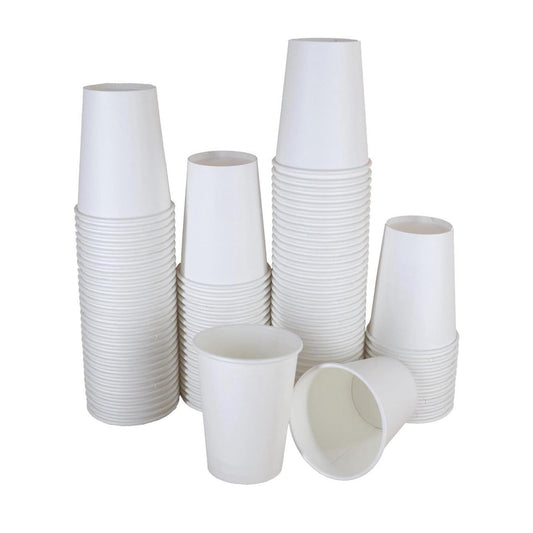 100 x 8oz White Paper Cups - Disposable & Recyclable for Hot and Cold Drinks