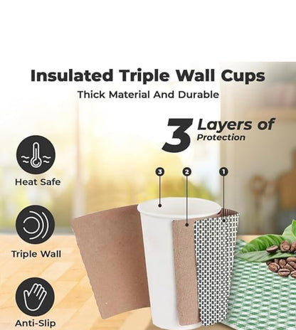 8oz Triple Wall Ripple Paper Cups Disposable, Recyclable - 1000 Pack