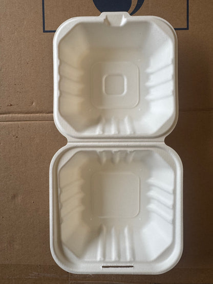 5 x 5” Bagasse Clamshells Burger Box Containers 132x132x65mm