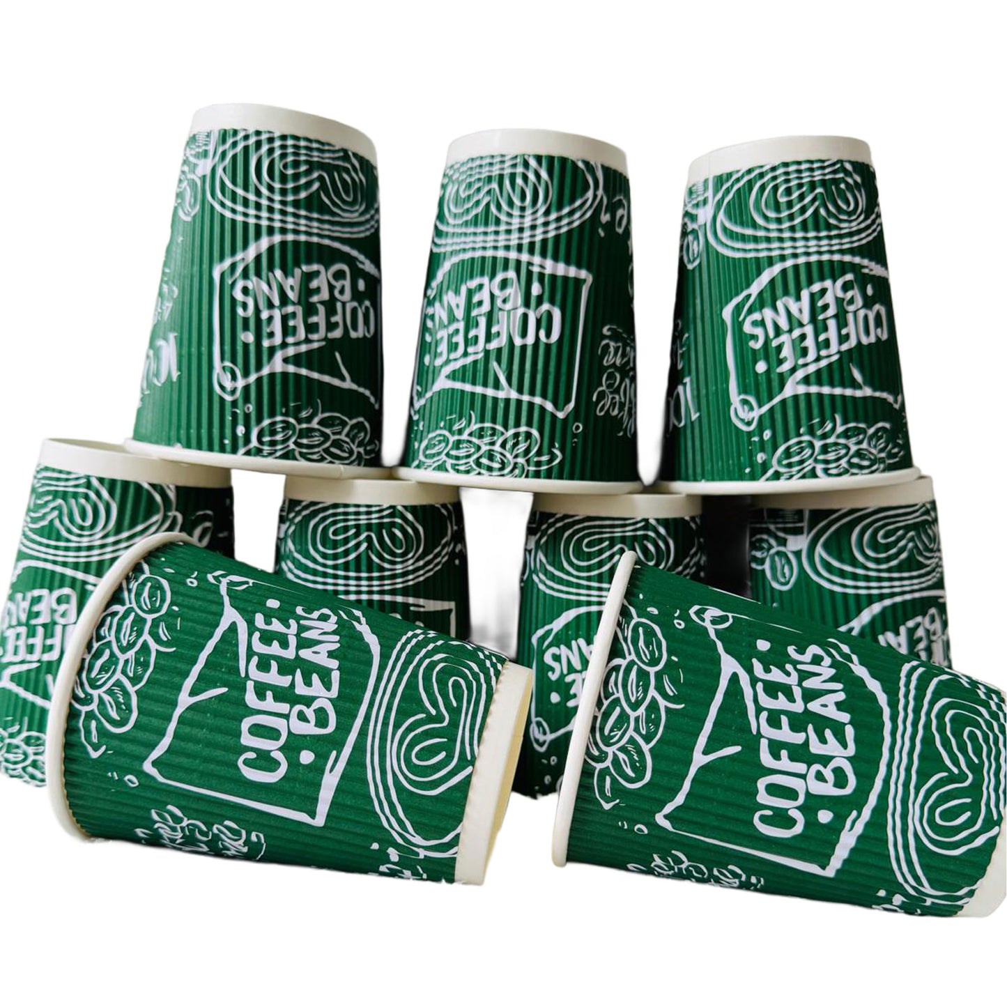 8oz Disposable Green Triple Wall Ripple Paper Cups Recyclable (300 Pack)