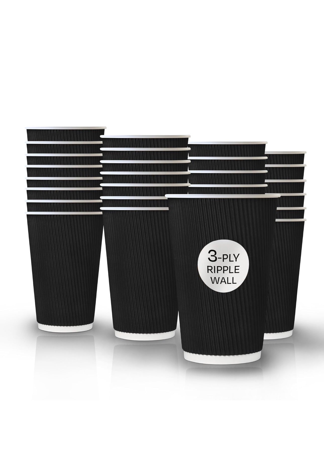 Black Ripple Insulated Paper Coffee Cups 12oz (100 Pack)