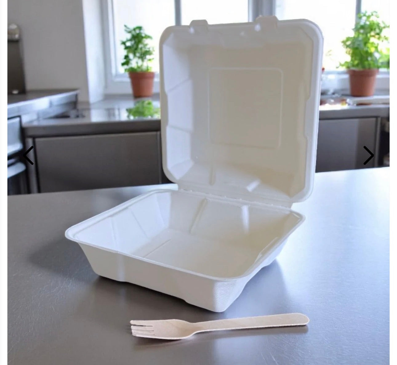8x8" Bagasse Clamshell Meal Box Containers 205x205x80mm