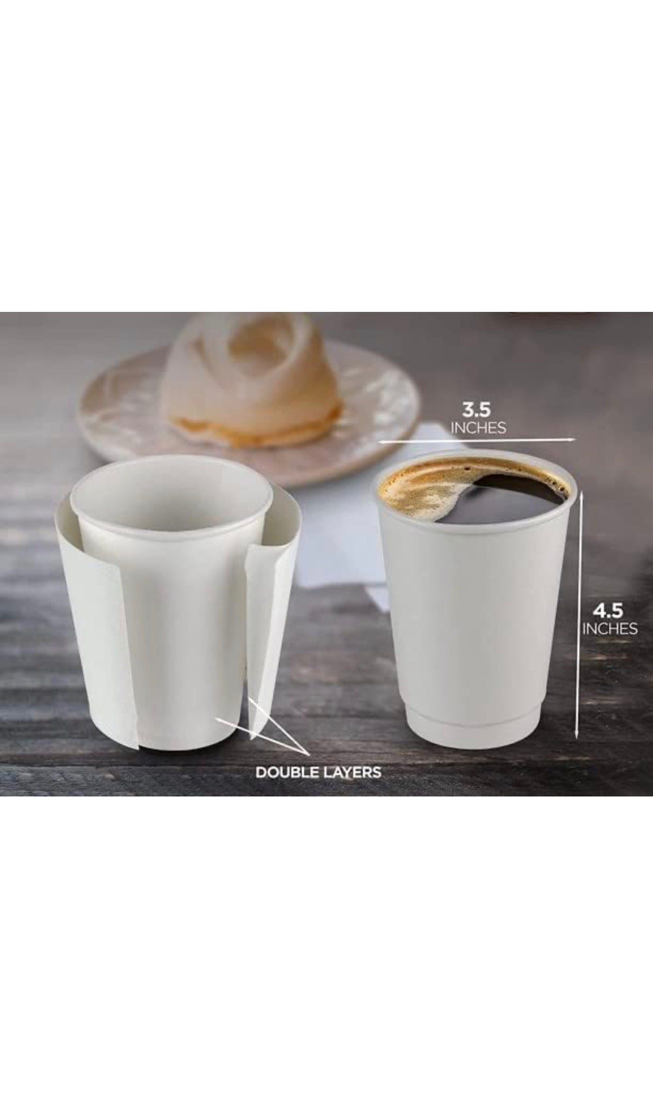 12oz White Double Wall Insulated Paper Cups 500 Pieces