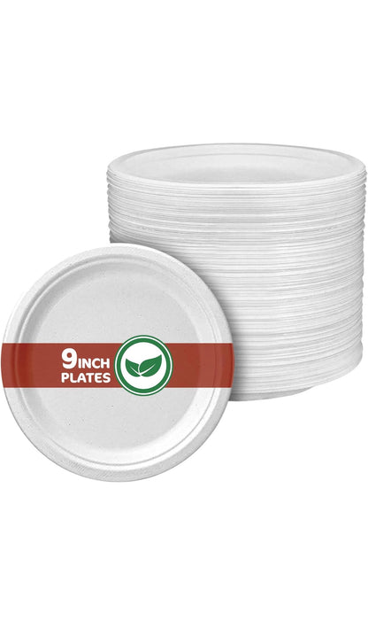 Green Disposable Sugarcane Bagasse Plates, 9 inch (23 cm)