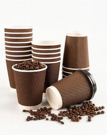10oz Ripple Wall Disposable Coffee Cups (500 Pack) - Insulated Paper Hot Cups, Brown