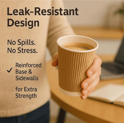 10oz Ripple Wall Disposable Coffee Cups (1000 Pack) - Insulated Paper Hot Cups, Brown