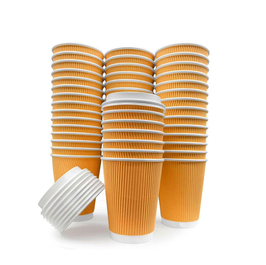 10oz Ripple Wall Disposable Coffee Cups (25 Pack) - Insulated Paper Hot Cups, Brown