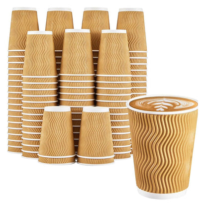 10oz Ripple Wall Disposable Coffee Cups (25 Pack) - Insulated Paper Hot Cups, Brown