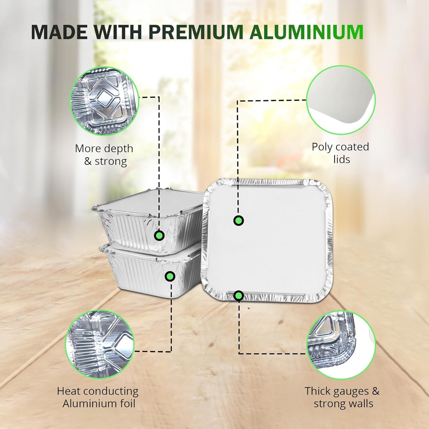 100 x Aluminium Foil Food Containers with Lids – Takeaway Trays No.2