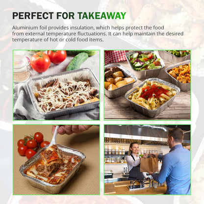 100 x Aluminium Foil Food Containers with Lids – Takeaway Trays No.2