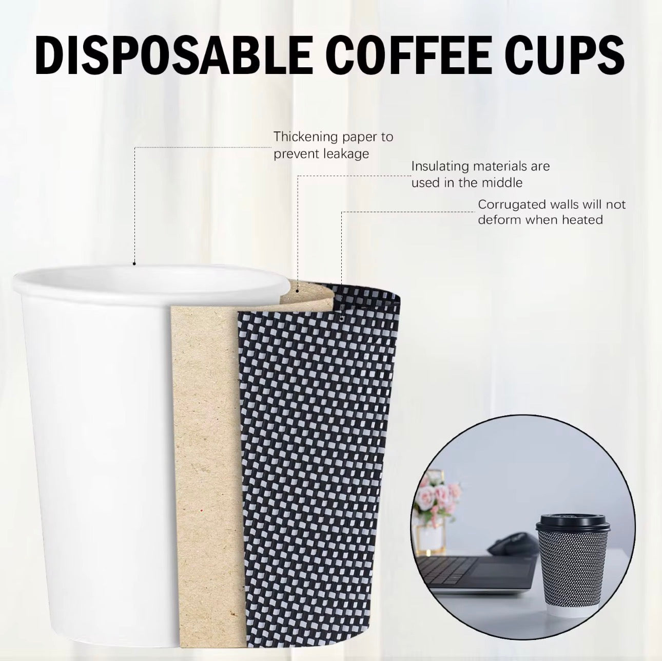 8oz Triple Wall Ripple Paper Cups Disposable, Recyclable - 1000 Pack
