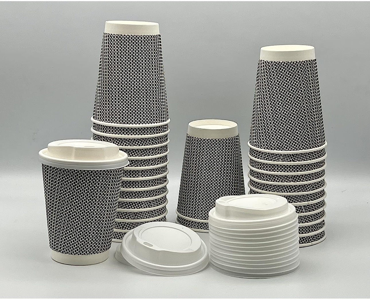 Ripple Disposable Coffee Cups 12oz (500Pack) – Double Triple Wall Insulated Takeaway Paper Cups and Lids for Hot Drinks – Eco-Friendly, Leak-Proof, Ideal for Coffee Shops & Events