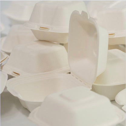 5 x 5” Bagasse Clamshells Burger Box Containers 132x132x65mm