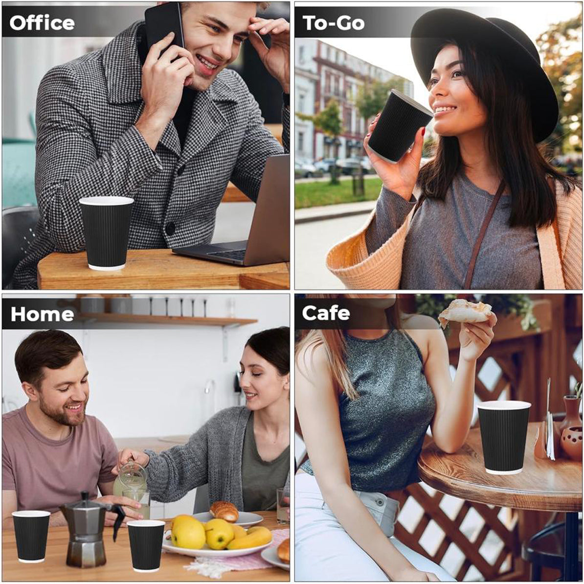 16oz Insulated Ripple Paper Coffee Cups – Disposable Hot Beverage Cups for Travel & Office