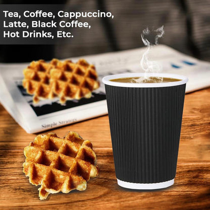 16oz Insulated Ripple Paper Coffee Cups – Disposable Hot Beverage Cups for Travel & Office
