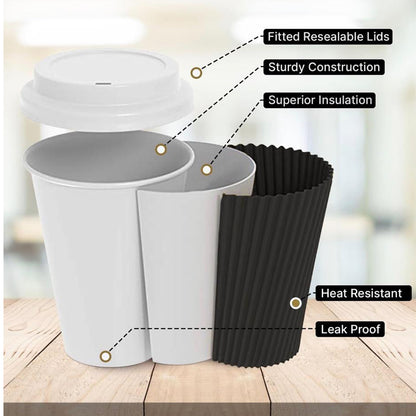 16oz Insulated Ripple Paper Coffee Cups – Disposable Hot Beverage Cups for Travel & Office