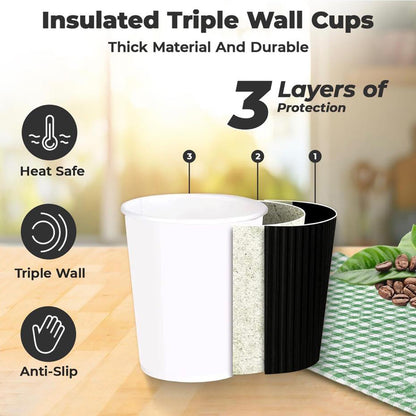 16oz Insulated Ripple Paper Coffee Cups – Disposable Hot Beverage Cups for Travel & Office