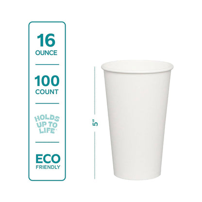 16oz Single Wall White Paper Cups – Disposable Coffee Cups for Hot & Cold Beverages