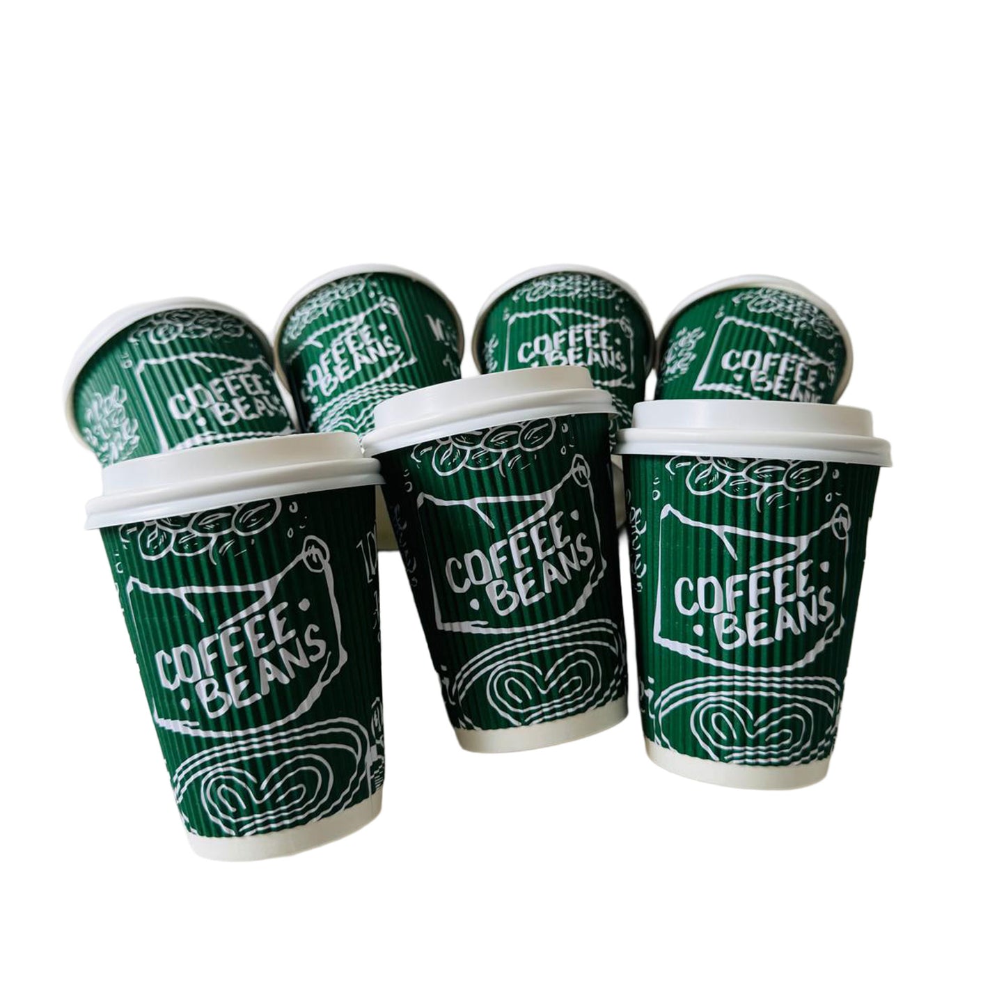 8oz Disposable Green Triple Wall Ripple Paper Cups Recyclable (300 Pack)
