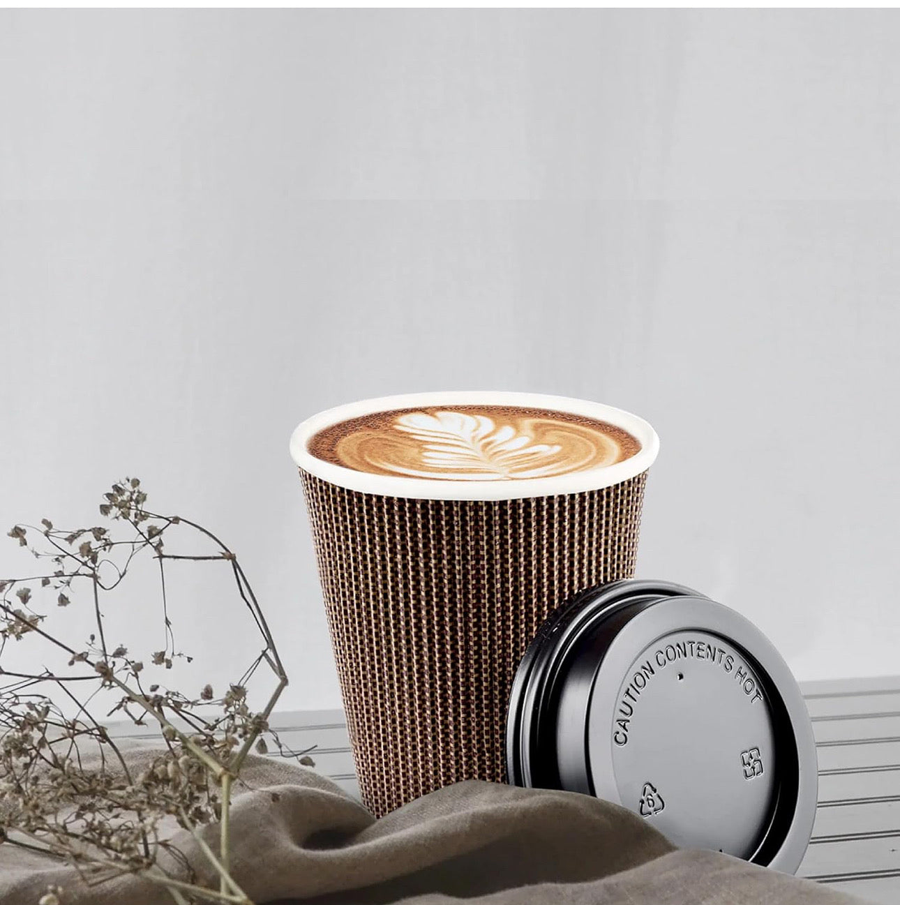 Ripple Disposable Coffee Cups 12oz (500Pack) – Double Wall Insulated Takeaway Paper Cups and Lids for Hot Drinks – Eco-Friendly, Leak-Proof, Ideal for Coffee Shops & Events