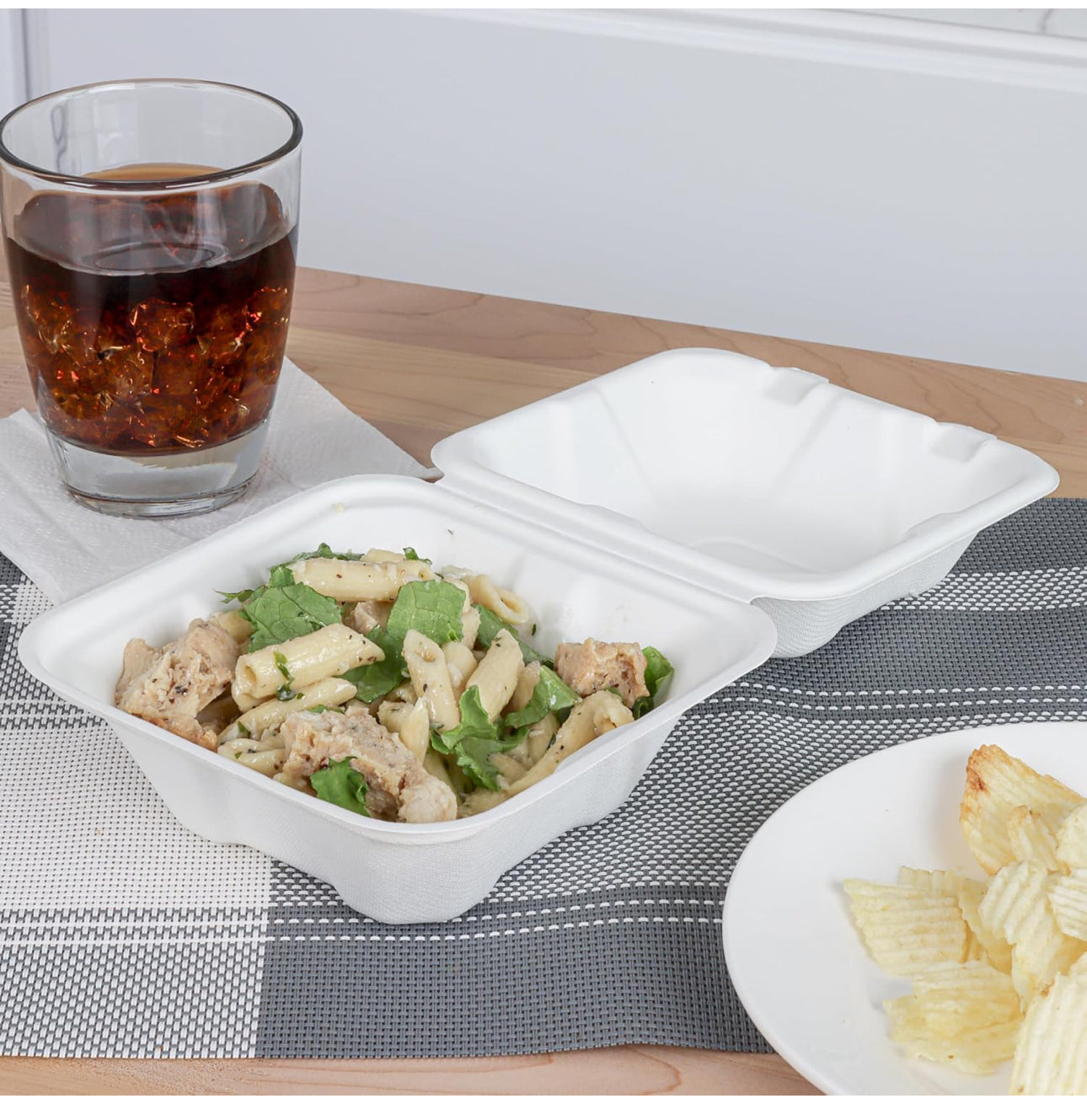 6” Bagasse Clamshell Takeaway Food Box Containers - 6 x 6 inch Burger Box