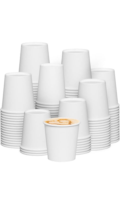 100 x 8oz White Paper Cups - Disposable & Recyclable for Hot and Cold Drinks