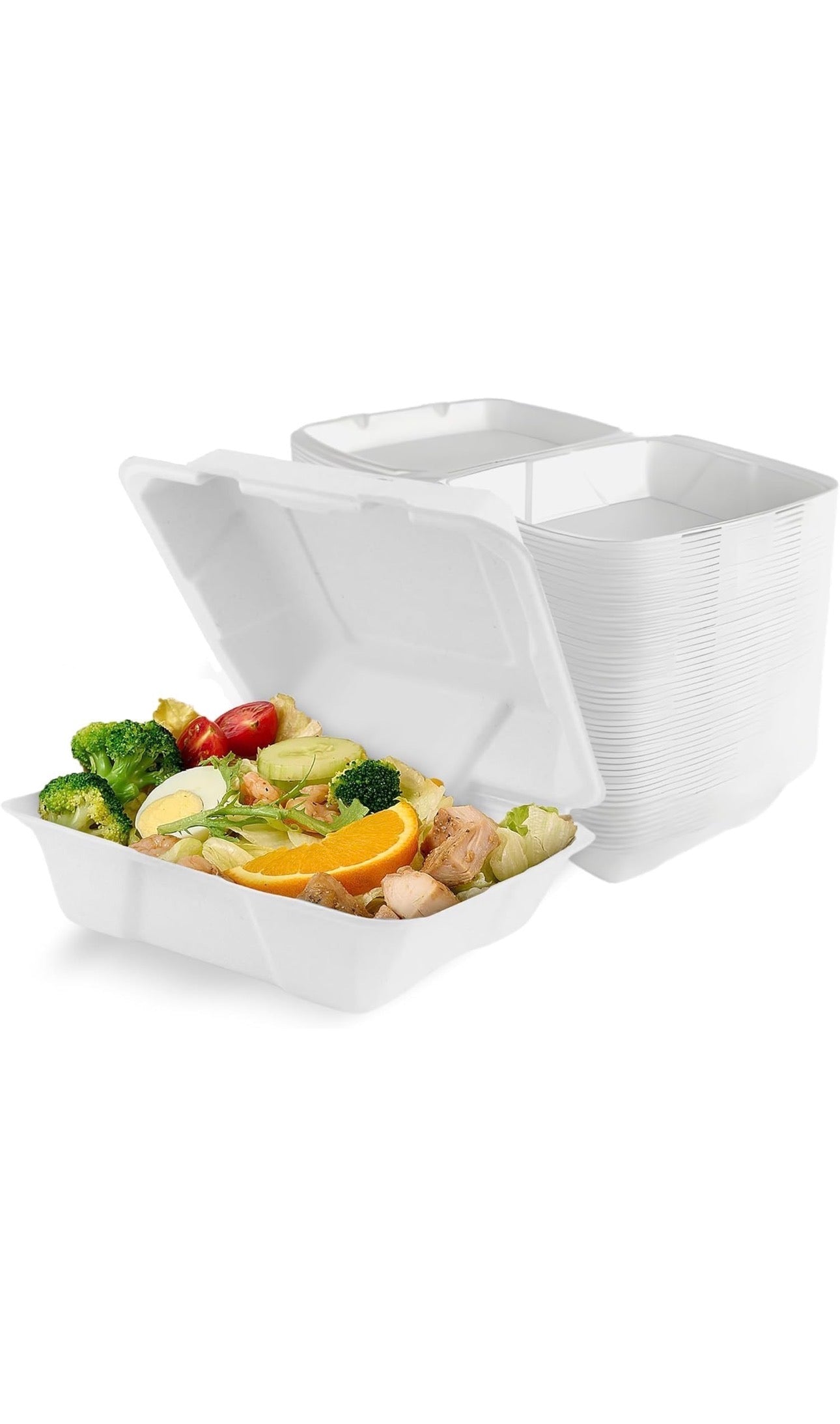 7 x5” Bagasse Clamshell Food Box Containers – 7x5 inch Biodegradable Takeaway Meal Box 600ml