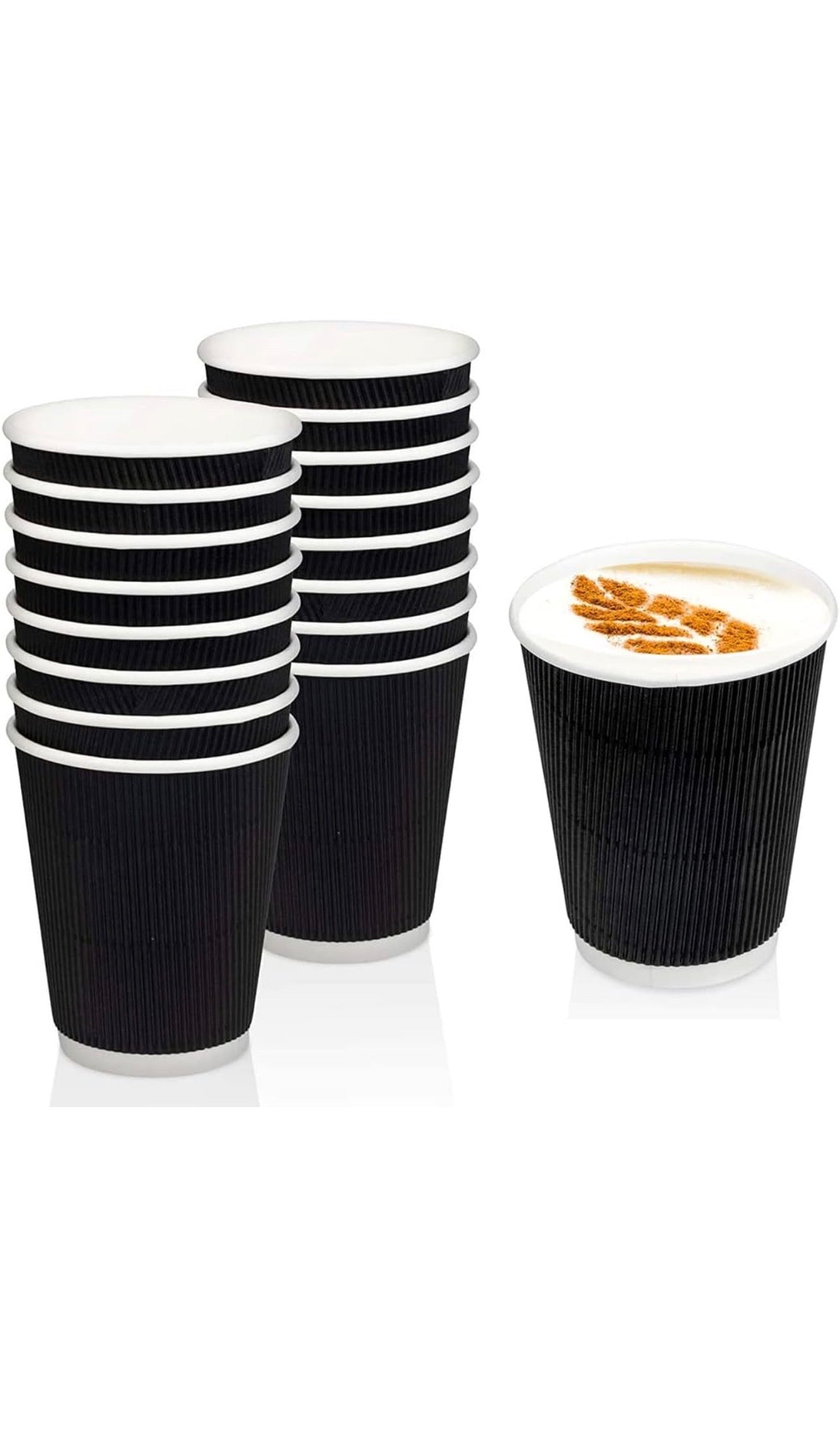 Black Ripple Insulated Paper Coffee Cups 12oz (100 Pack)