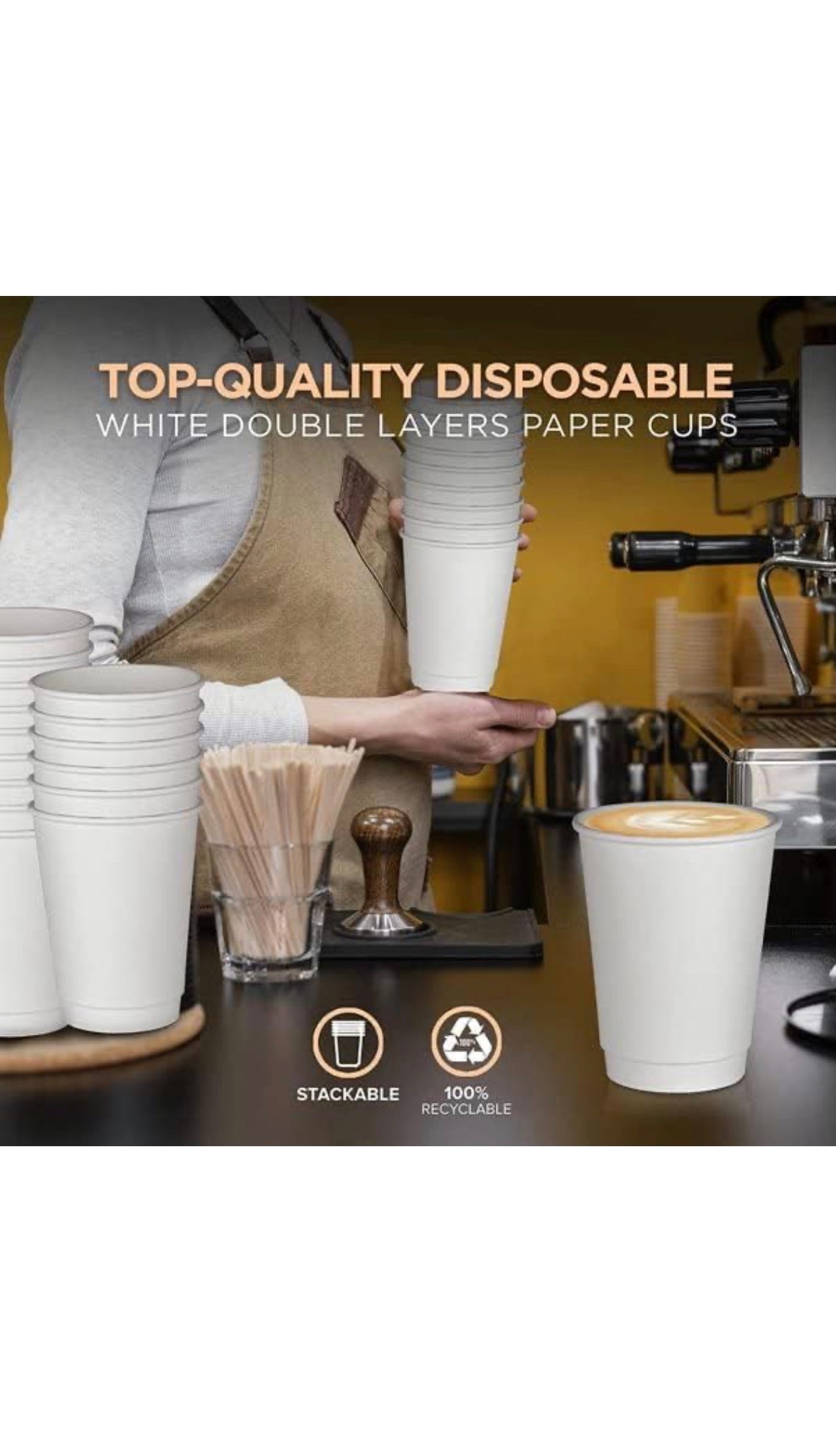 12oz White Double Wall Insulated Paper Cups 500 Pieces