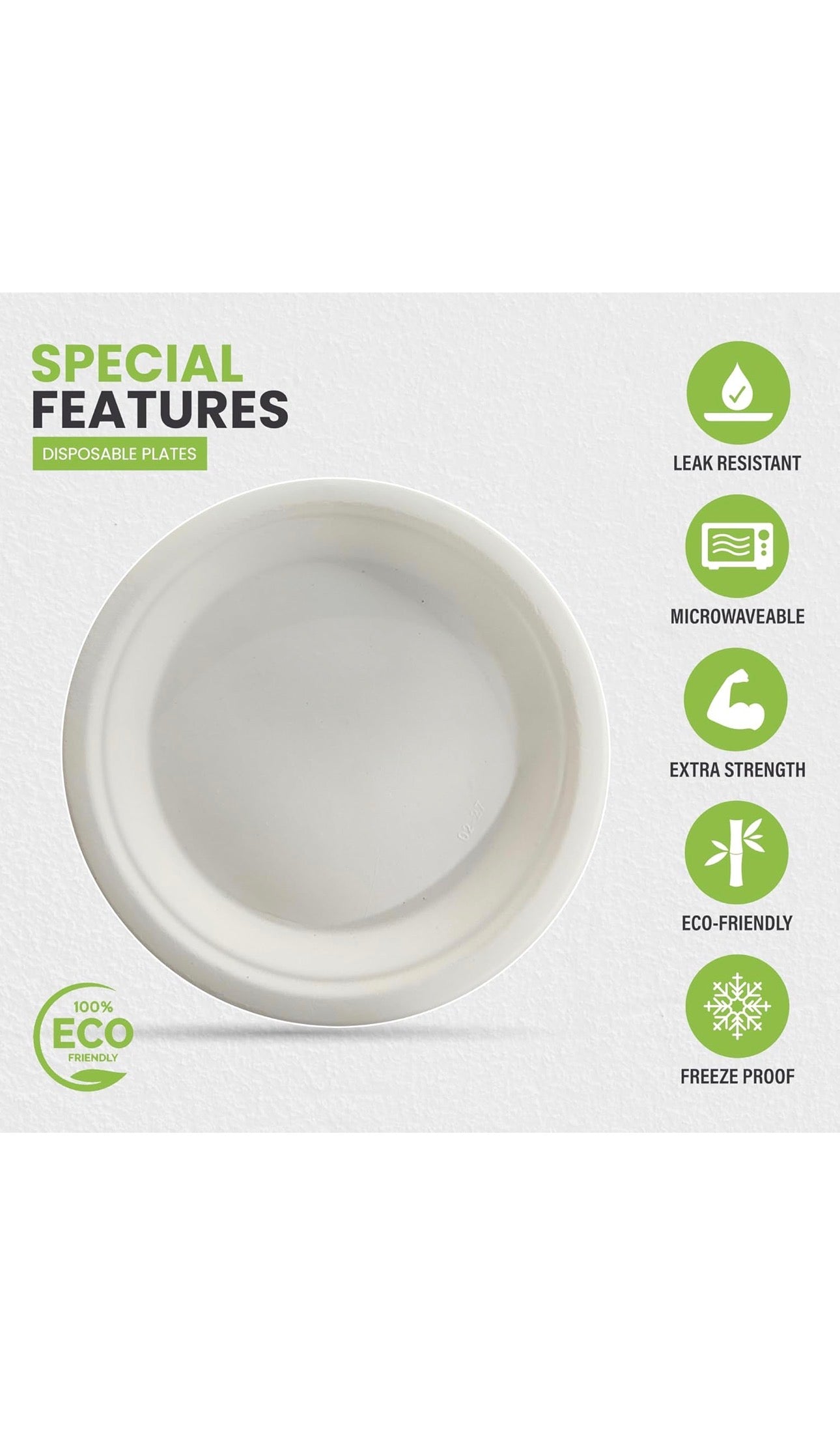 Green Disposable Sugarcane Bagasse Plates, 10 inch (25 cm)