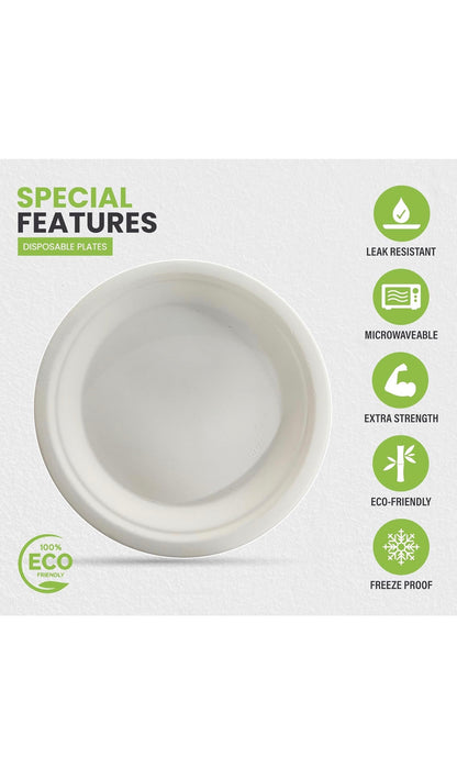 Green Disposable Sugarcane Bagasse Plates, 10 inch (25 cm)