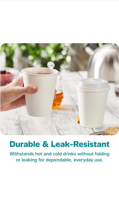 100 x 8oz White Paper Cups - Disposable & Recyclable for Hot and Cold Drinks