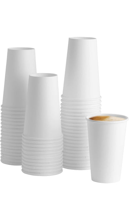 100 x 8oz White Paper Cups - Disposable & Recyclable for Hot and Cold Drinks