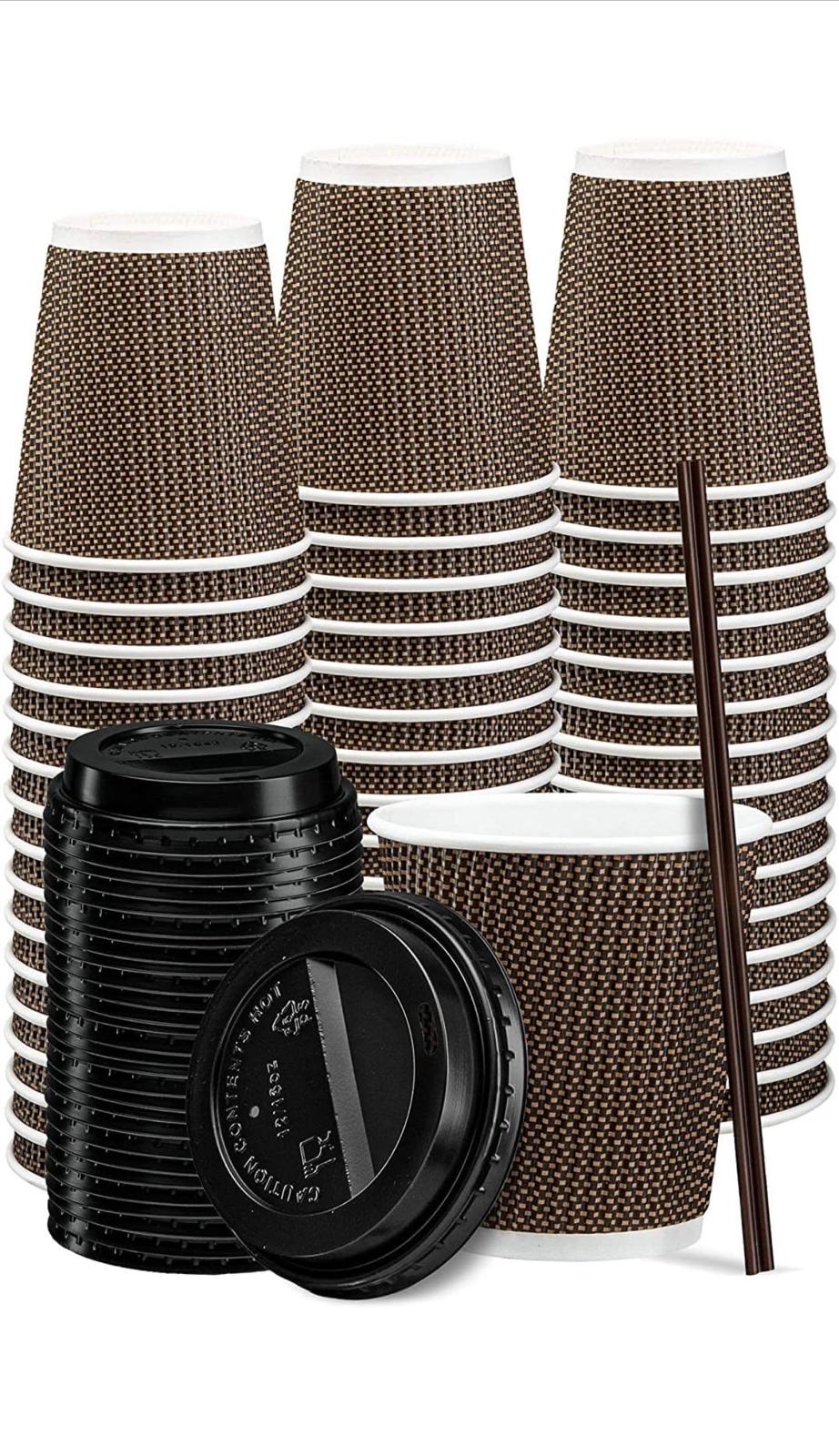 10oz Ripple Wall Disposable Coffee Cups (500 Pack) - Insulated Paper Hot Cups, Brown